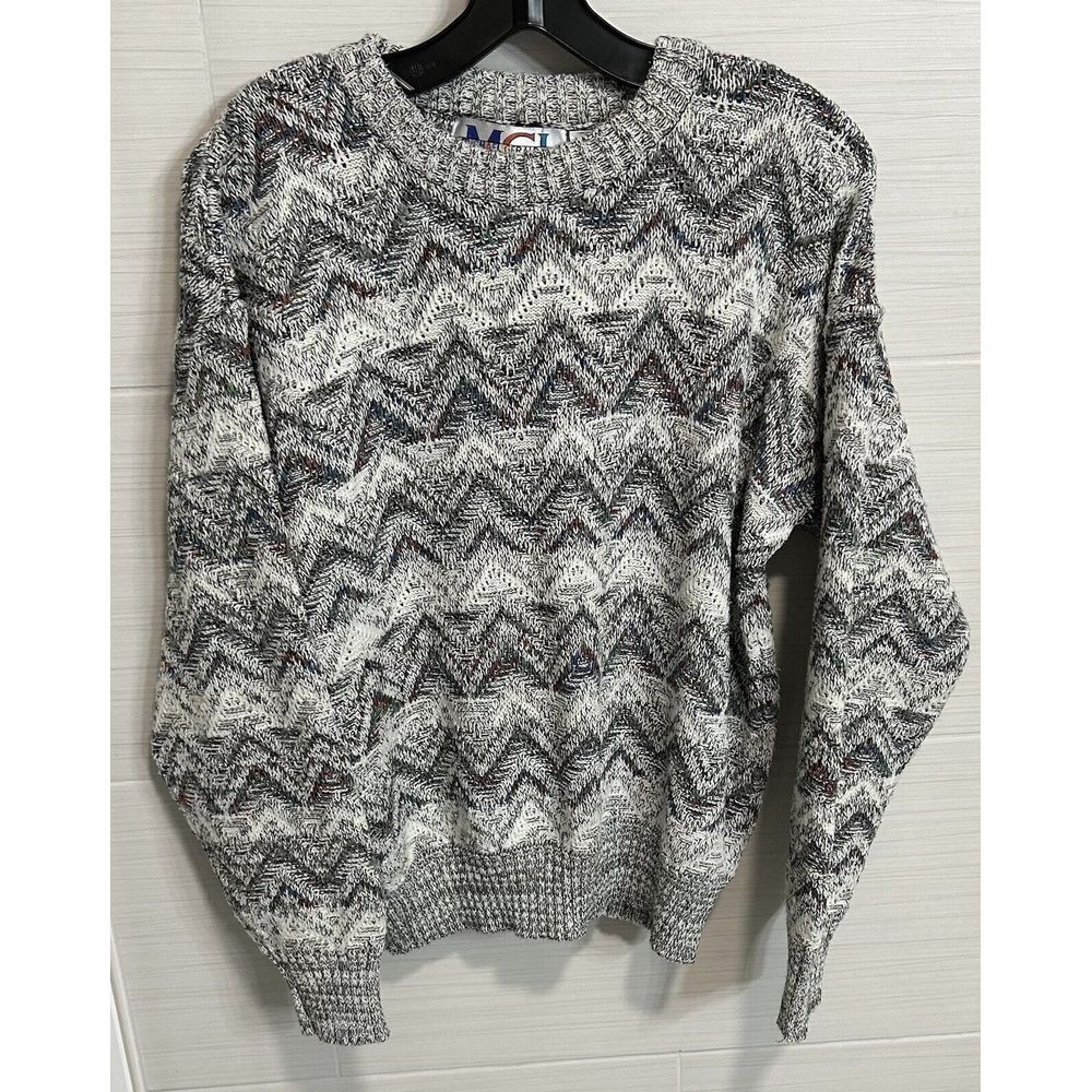 Vintage Michael Gerald Ltd Geometric Striped Knit Crewneck Sweater M, Casual